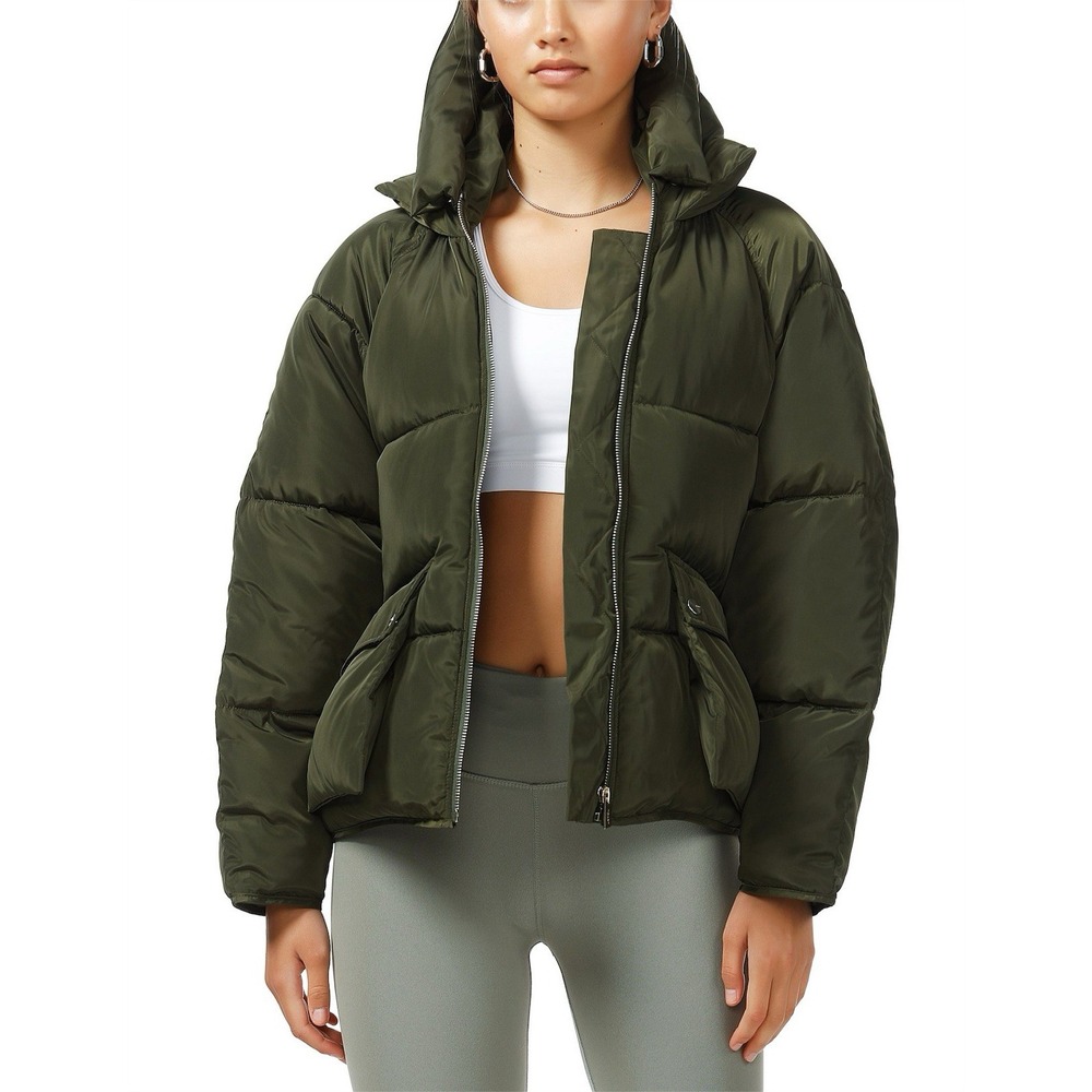 TOAST SOCIETY PLUTO KHAKI GREEN PUFFER JACKET Hooded Patch Pocket‎ EUC Size M